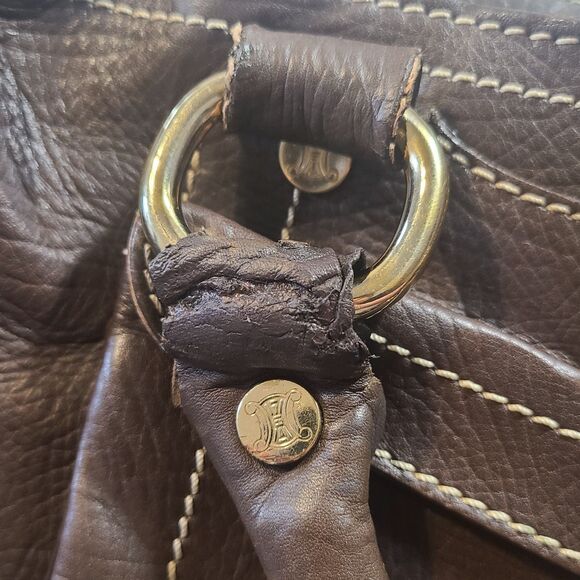 Celine Dark Brown Leather Satchel with Gold Accents - Picture 6 of 10